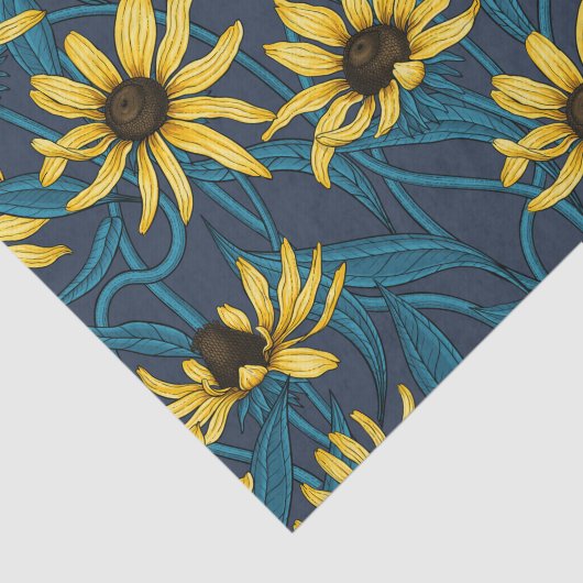 Gele Rudbekia op marine Tissuepapier (Detail)