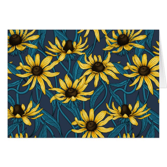 Gele Rudbekia op marineblauw (Voorkant Horizontaal)