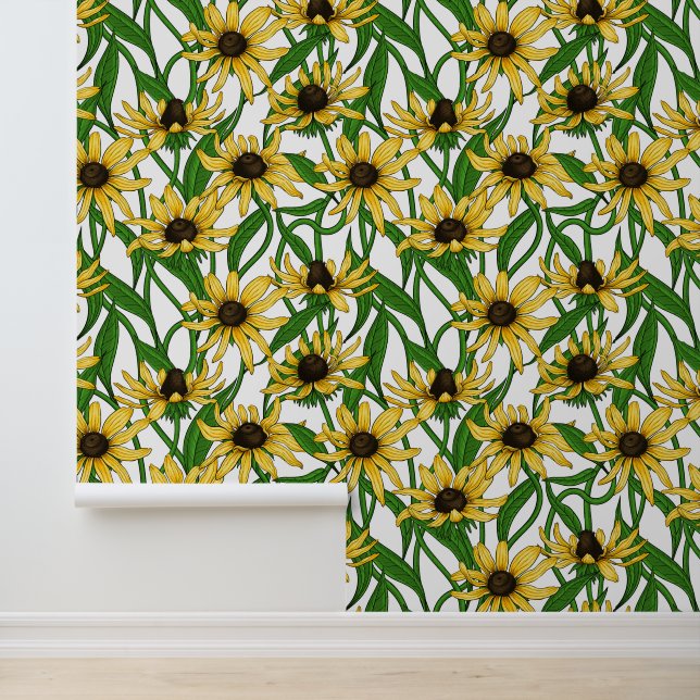Gele Rudbekia op wit Behang (Applicatie)