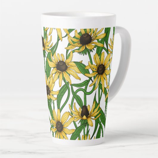 Gele Rudbekia op wit Latte Mok (Rechterhoek)