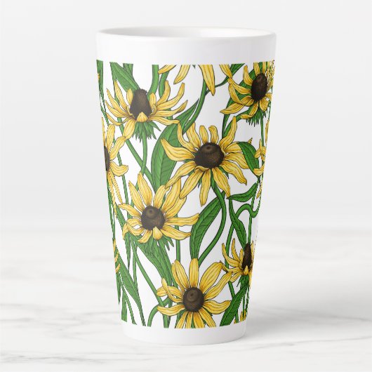 Gele Rudbekia op wit Latte Mok (Voorkant)
