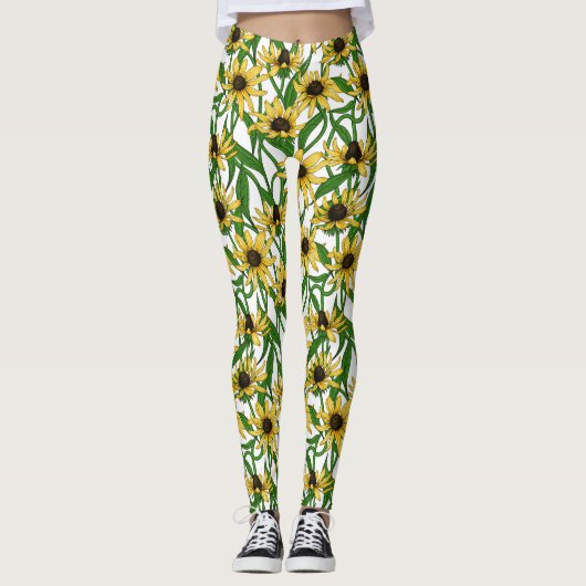 Gele Rudbekia op wit Leggings (Voorkant)