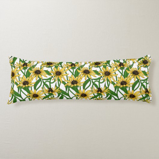 Gele Rudbekia op wit Lichaamskussen (Voorkant)