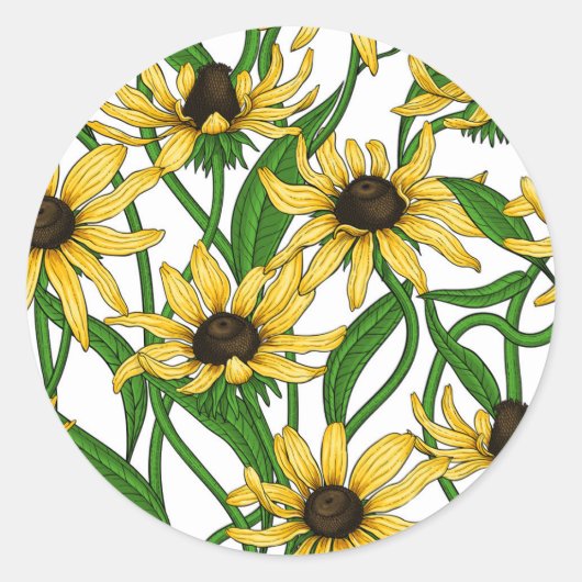 Gele Rudbekia op wit Ronde Sticker (Voorkant)