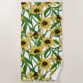 Gele Rudbekia op wit Strandlaken (Voorkant)