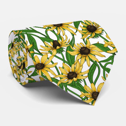 Gele Rudbekia op wit Stropdas (Opgerold)