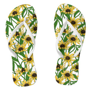 Gele Rudbekia op wit Teenslippers