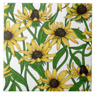 Gele Rudbekia op wit Tegeltje