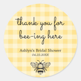 Gele ruitjesbij Bruids Shower Sticker