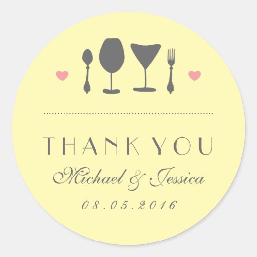 Gele Rustic Fork Spoon Wedding Dank je Sticker (Voorkant)