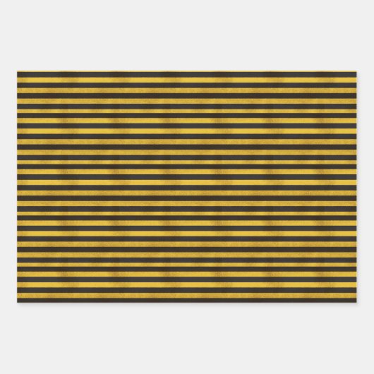 Gele rustieke Bumble Bee Stippen en strepen Inpakpapier Vel (Voorkant 3)