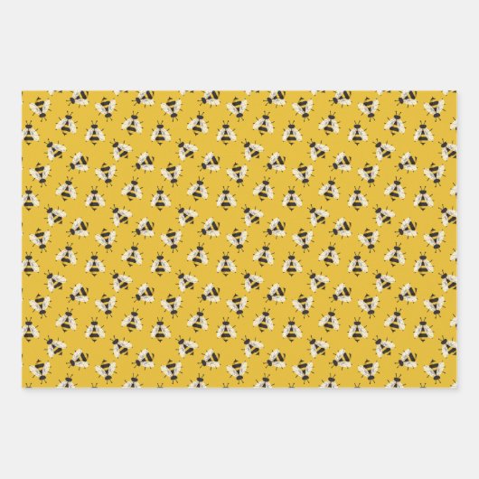 Gele rustieke Bumble Bee Stippen en strepen Inpakpapier Vel (Voorkant)