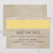 Gele Rustieke Quatrefoil Save the Date Uitnodiging (Voorkant / Achterkant)