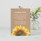 Gele Rustieke Zonnebloem Bruiloft Receptie Details Informatiekaartje (Staand voorkant)
