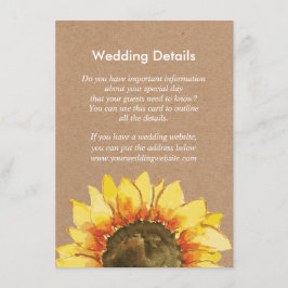 Gele Rustieke Zonnebloem Bruiloft Receptie Details Informatiekaartje