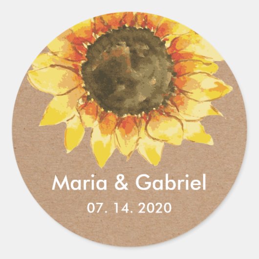 Gele Rustieke zonnebloem. Gepersonaliseerd Ronde Sticker (Voorkant)