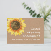 Gele rustieke zonnebloem zal je mijn bruidsmeisje kaart (Staand voorkant)