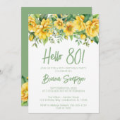 Gele Sage Groene Bloemen 80ste Verjaardagsfeest Kaart (Voorkant / Achterkant)