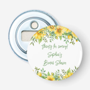 Gele Salie Groene Bloemen Bloemstuk Bruiloft Feest Button Flesopener