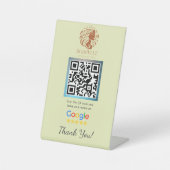 Gele Salon Google Review Counter Stand Sjabloon Reclamebord Met Voetstuk (Voorkant)