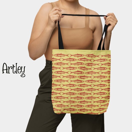 Gele Sardine Art Patroon Vis tekeningen Tote Bag