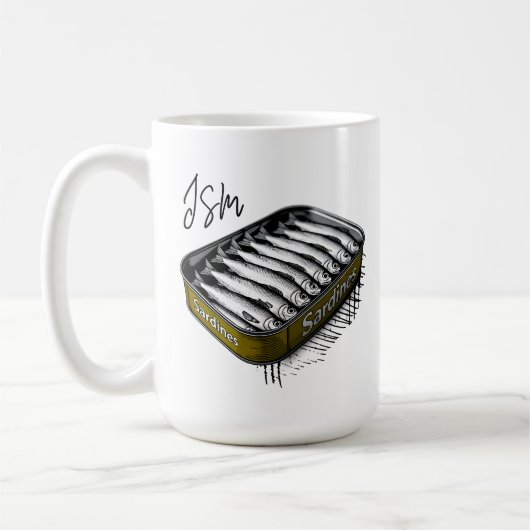 Gele Sardine Art Tin Custom Monogram Naam Koffiemok (Links)
