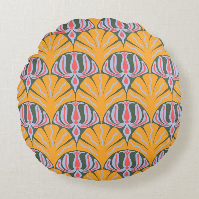 Gele Scallop Katoenen Ronde Kussen (Voorkant)