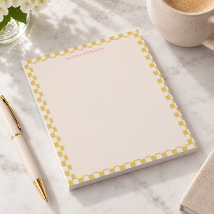 Gele Schaakbord Roze Naam Preppy Minimalistisch Notitieblok