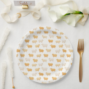 Gele Schapen Vintage Lint Baby Shower Papieren Bordje