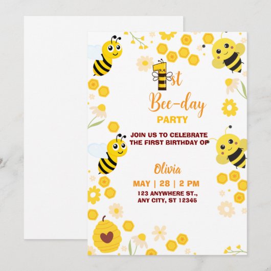 Gele Schattigee bij Kids Verjaardag Feestdagenkaart (Voorkant / Achterkant)