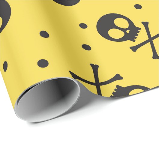 Gele schedel en kruisbeenderen cadeaupapier (Rol Hoek)