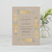 Gele Schilderachtige Vintage Bruiloft Kaart (Staand voorkant)