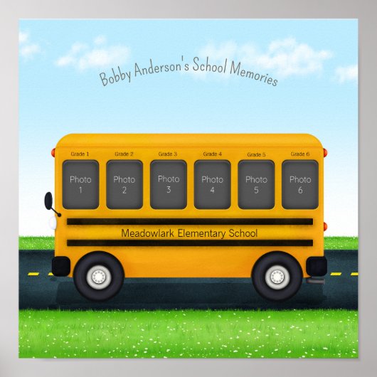 Gele school bus 6 Schoolfoto's gepersonaliseerd Poster (Voorkant)
