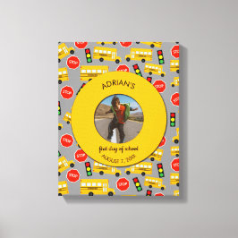 Gele School Bus Eerste Dag Aangepaste Foto van Sch Canvas Afdruk