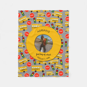 Gele School Bus Eerste Dag Aangepaste Foto van Sch Fleece Deken