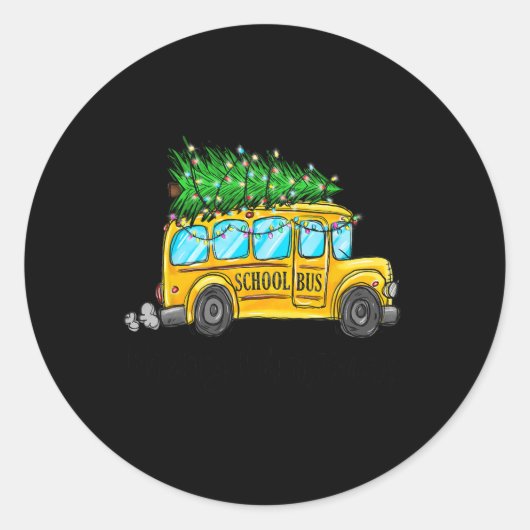 Gele School Bus Kerstmis Lichte Boom Driver Paja Ronde Sticker (Voorkant)