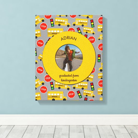 Gele school Bus Kindergarten Afstuderen Canvas Afdruk (Insitu (Houten vloer))