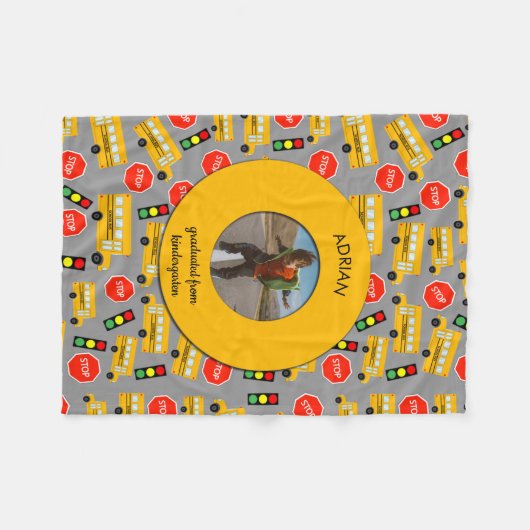 Gele school Bus Kindergarten Afstuderen Fleece Deken (Voorkant (Horizontaal))