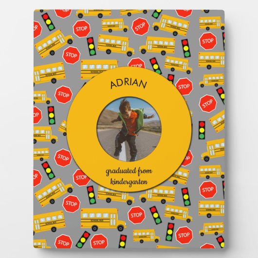 Gele school Bus Kindergarten Afstuderen Fotoplaat (Voorkant)