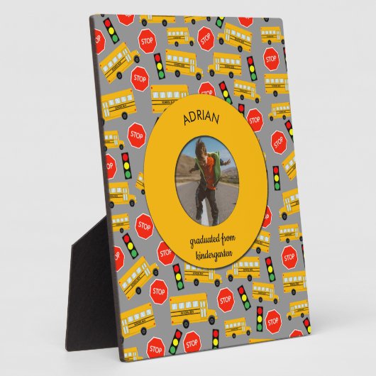 Gele school Bus Kindergarten Afstuderen Fotoplaat (Zijkant)