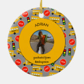 Gele school Bus Kindergarten Afstuderen Keramisch Ornament (Achterkant)