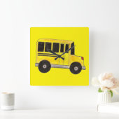 Gele school bus rijleraar onderwijs vierkante klok (Huis)