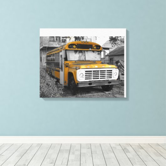 Gele schoolbus canvas afdruk (Insitu (Houten vloer))
