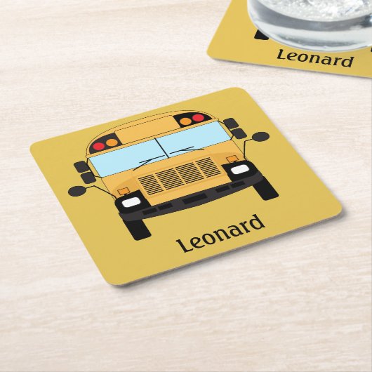 Gele schoolbus chauffeur en leraar cadeau kartonnen onderzetters (Schuin)