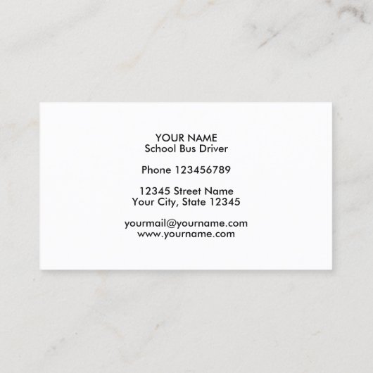 Gele schoolbus chauffeur visitekaartje sjabloon (Achterkant)