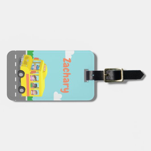 Gele schoolbus en gelukkig Kinder Bagagelabel (Voorkant horizontaal)