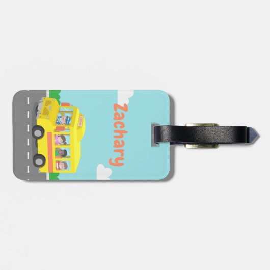 Gele schoolbus en gelukkig Kinder Bagagelabel (Achterkant horizontaal)