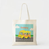 Gele schoolbus en Happy Kinder Canvas tas (Voorkant)