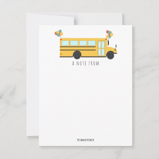 Gele schoolbus feest kindernaam notitiekaartje (Voorkant)