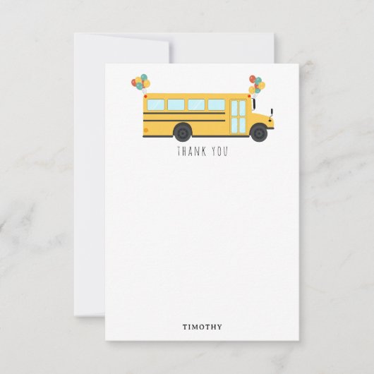 Gele schoolbus feestje kinderen naam bedankkaart (Voorkant)